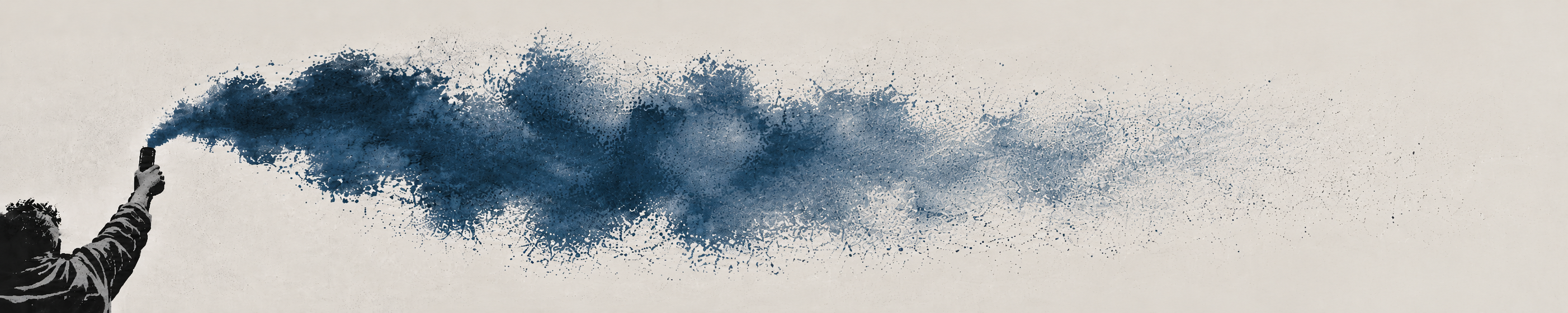 Stencilled figure holding up a lit flare, smoke drifting right